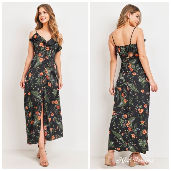 ❤️LAST! Black Floral Ruffle Adjustable Maxi Dress! - Picture 2 of 5